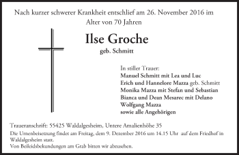 Traueranzeige von Ilse Groche von Trauerportal Rhein Main Presse