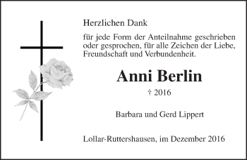 Traueranzeige von Anni Berlin von  Gießener Anzeiger