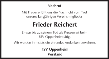 Traueranzeige von Frieder Reichert von Trauerportal Rhein Main Presse
