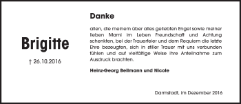 Traueranzeige von Brigitte  von Trauerportal Echo Online