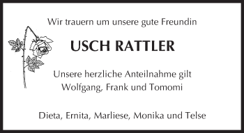 Traueranzeige von Usch Rattler von Trauerportal Rhein Main Presse