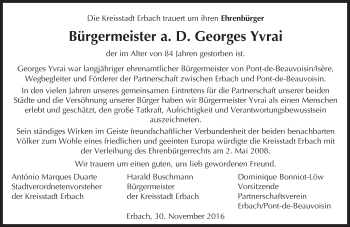 Traueranzeige von Georges Yvrai von Trauerportal Echo Online