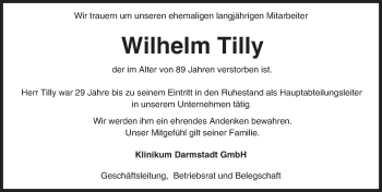 Traueranzeige von Wilhelm Tilly von Trauerportal Echo Online
