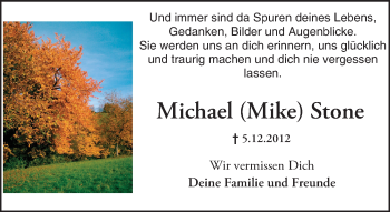 Traueranzeige von Michael Stone von Trauerportal Rhein Main Presse