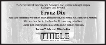 Traueranzeige von Frank Dix von  Gießener Anzeiger