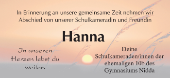 Traueranzeige von Hanna  von  Kreisanzeiger