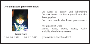 Traueranzeige von Robin Dorn von  Kreisanzeiger