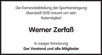 Traueranzeige von Werner Zerfaß von Trauerportal Echo Online
