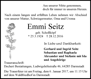 Traueranzeige von Emmi Seitz von Trauerportal Echo Online