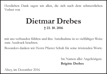 Traueranzeige von Dietmar Drebes von Trauerportal Rhein Main Presse