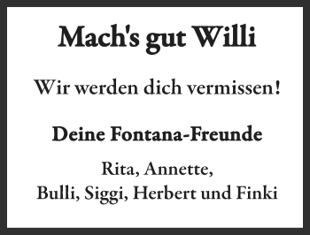 Traueranzeige von Willi  von Trauerportal Rhein Main Presse