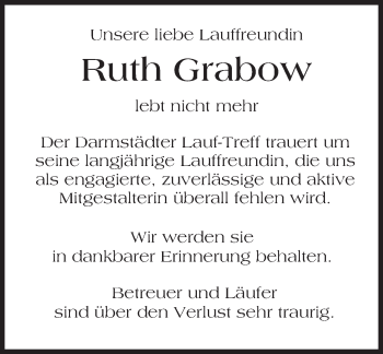 Traueranzeige von Ruth Grabow von Trauerportal Echo Online