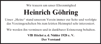 Traueranzeige von Heinrich Göhring von  Kreisanzeiger