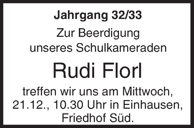  Traueranzeige für Rudi Florl vom 19.12.2016 aus Trauerportal Echo Online