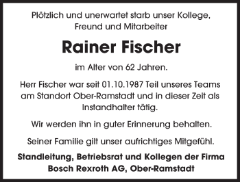 Traueranzeige von Rainer Fischer von Trauerportal Echo Online