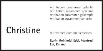 Traueranzeige von Christine  von Trauerportal Rhein Main Presse