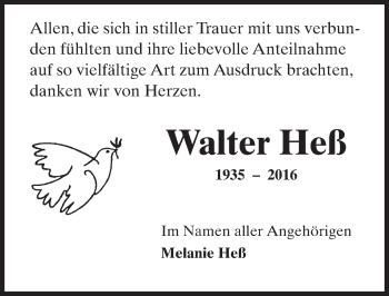 Traueranzeige von Walter Heß von Trauerportal Rhein Main Presse