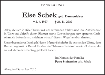Traueranzeige von Else Schek von Trauerportal Rhein Main Presse