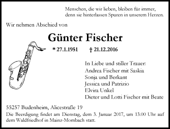 Traueranzeige von Günter Fischer von Trauerportal Rhein Main Presse