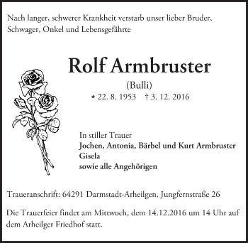Traueranzeige von Rolf Armbruster von Trauerportal Echo Online