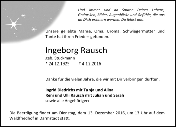 Traueranzeige von Ingeborg Rausch von Trauerportal Echo Online
