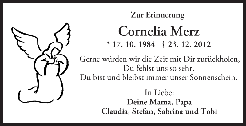  Traueranzeige für Cornelia Merz vom 23.12.2016 aus Trauerportal Rhein Main Presse