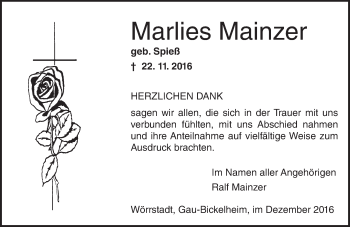 Traueranzeige von Marlies Mainzer von Trauerportal Rhein Main Presse