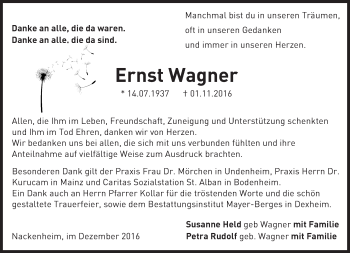 Traueranzeige von Ernst Wagner von Trauerportal Rhein Main Presse