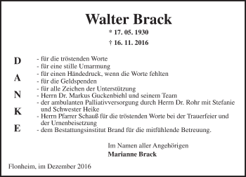 Traueranzeigen von Walter Brack www.vrmtrauer.de