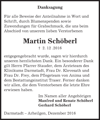 Traueranzeige von Martin Schöberl von Trauerportal Echo Online