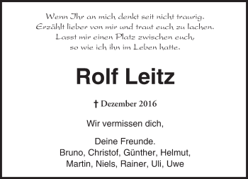 Traueranzeige von Rolf Leitz von Trauerportal Rhein Main Presse