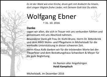 Traueranzeige von Wolfgang Ebner von Trauerportal Echo Online