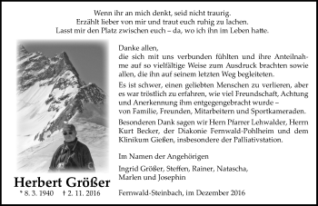 Traueranzeige von Herbert Größer von  Gießener Anzeiger