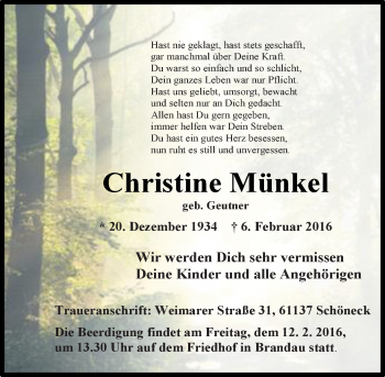Traueranzeige von Christine Münkel von trauer.echo-online.de