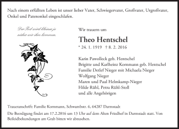 Traueranzeige von Theo Hentschel von trauer.echo-online.de