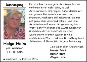 Traueranzeige von Helga Heim von trauer.echo-online.de