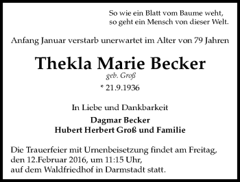 Traueranzeige von Thekla Marie Becker von trauer.echo-online.de