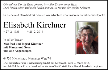 Traueranzeige von Elisabeth Kirchner von trauer.echo-online.de