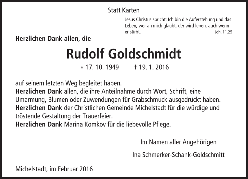  Traueranzeige für Rudolf Goldschmidt vom 13.02.2016 aus trauer.echo-online.de