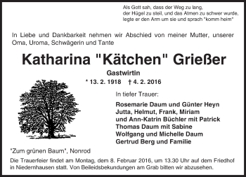 Traueranzeige von Katharina Grießer von trauer.echo-online.de