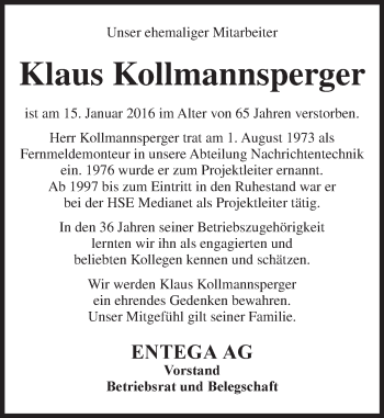 Traueranzeige von Klaus Kollmannsperger von trauer.echo-online.de