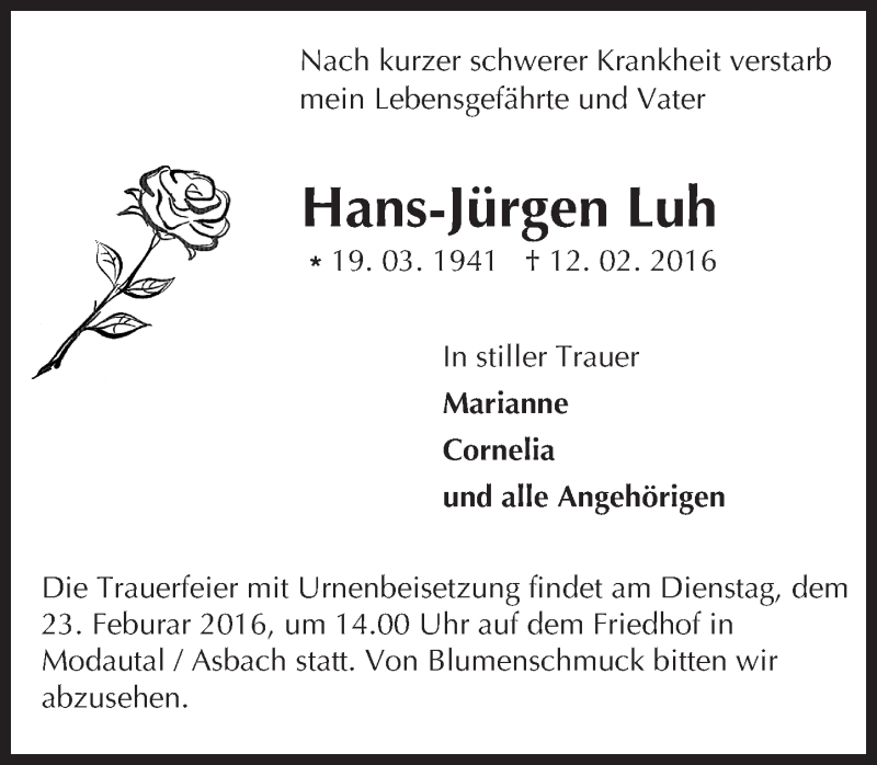  Traueranzeige für Hans-Jürgen Luh vom 20.02.2016 aus trauer.echo-online.de