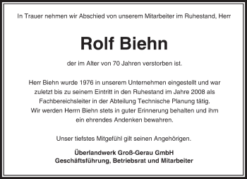 Traueranzeige von Rolf Biehn von trauer.echo-online.de