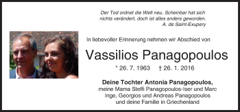 Traueranzeige von Vassilios Panagopoulos von trauer.echo-online.de