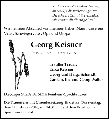 Traueranzeige von Georg Keisner von trauer.echo-online.de