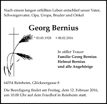 Traueranzeige von Georg Bernius von trauer.echo-online.de
