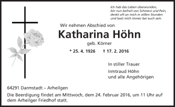Traueranzeige von Katharina Höhn von trauer.echo-online.de