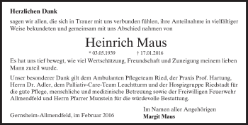 Traueranzeige von Heinrich Maus von trauer.echo-online.de