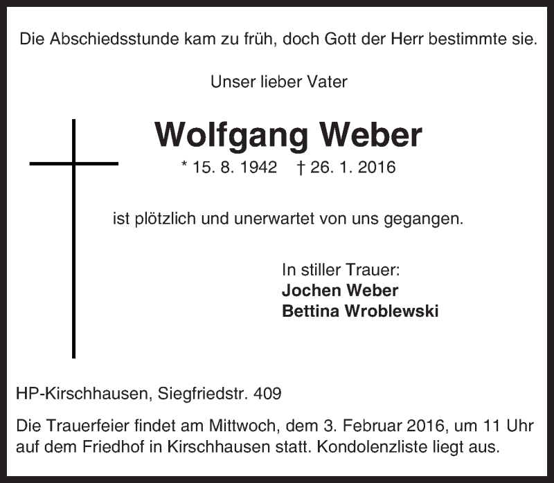  Traueranzeige für Wolfgang Weber vom 01.02.2016 aus trauer.echo-online.de
