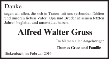 Traueranzeige von Alfred Walter Gruss von trauer.echo-online.de